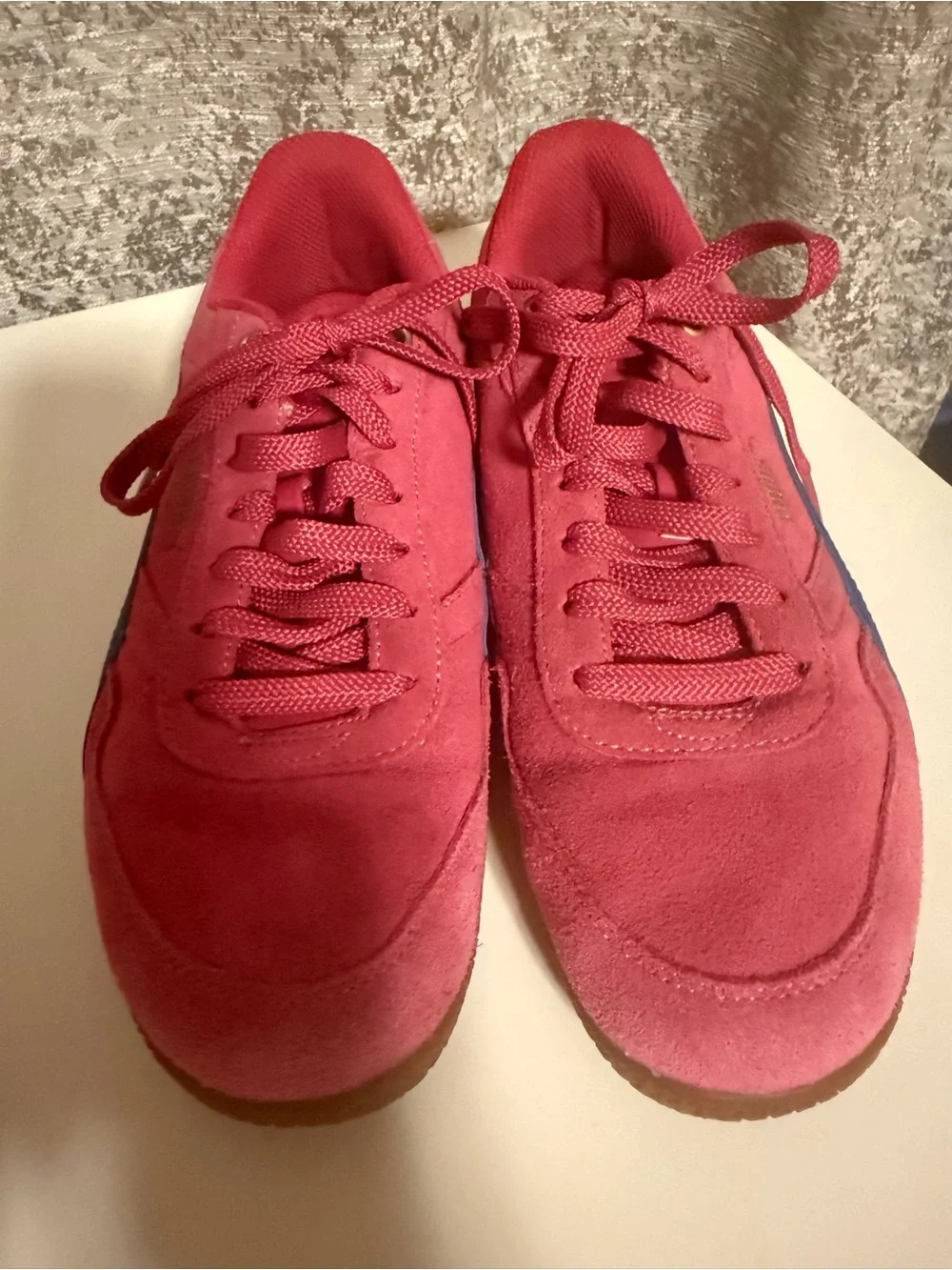 Puma Pink Suede Athletic Sneakers with Blue Side Stripe